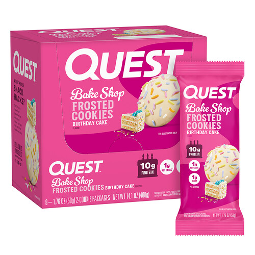 Quest Nutrition, Bake Shop Frosted Cookies, verjaardagstaart, 8 pakjes, elk 50 g