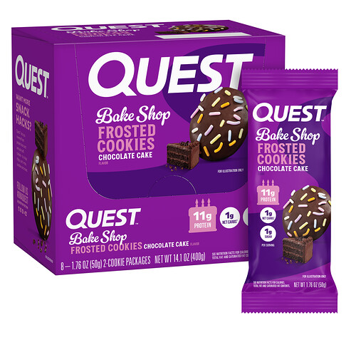 Quest Nutrition, Bake Shop Frosted Cookies, Schokoladenkuchen, 8 Päckchen, je 50 g (1,76 oz.).