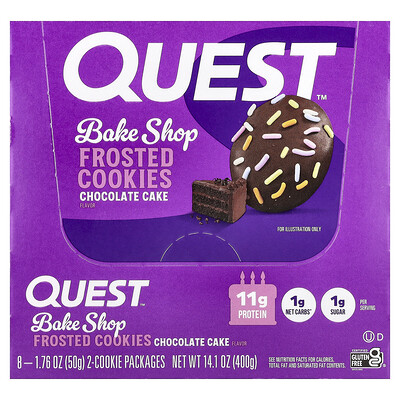 Quest Nutrition, Bake Shop, Galletas heladas, Pastel de chocolate, 8 paquetes, 50 g (1,76 oz) cada uno
