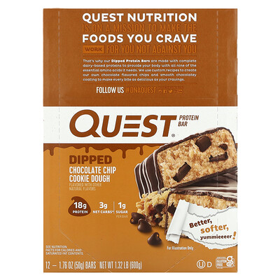 

Quest Nutrition Протеиновый батончик, тесто с шоколадной крошкой, 12 батончиков, 50 г (1,76 унции)