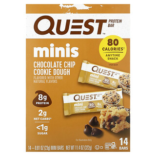 Quest Nutrition, Mini barres protéinées, Pâte à cookie aux pépites de chocolat, 14 barres, 23 g pièce