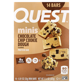 Quest Nutrition, Mini's, proteïnereep, chocoladekoekjesdeeg, 14 repen, 23 g per stuk