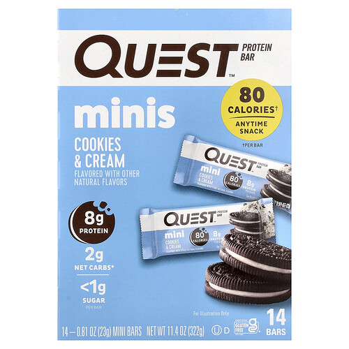 Quest Nutrition Minis Protein Bar, Cookies & Cream, 14 Bars, 0.81 oz (23 g) Each