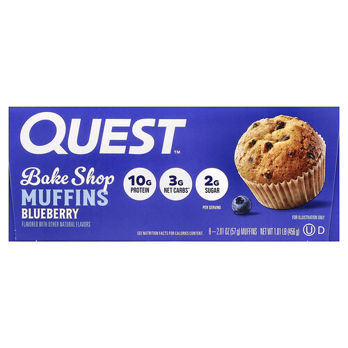 Quest Nutrition, Bake Shop Muffins, Blueberry, 8 Muffins, 2.01 oz (57 g) Each