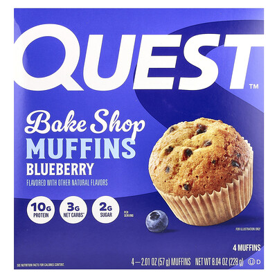Quest Nutrition  Bake Shop Muffins  Blueberry  4 Pack  2.01 oz (57 g) Each