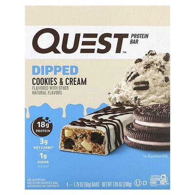 

Quest Nutrition Protein Bar Dipped Cookies & Cream 4 Bars 1.76 oz (50 g) Each