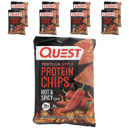 Quest Nutrition Tortilla Style Protein Chips, Hot & Spicy, 8 Bags, 1.1 oz (32 g) Each