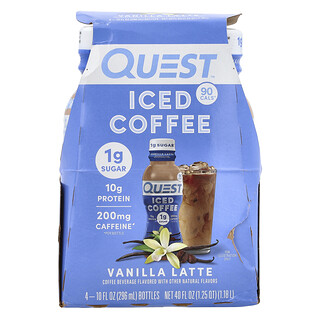 Quest Nutrition, Buzlu Kahve, Vanilyalı Latte, 4 Şişe, Her Biri 10 fl oz (296 ml)