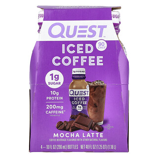 Quest Nutrition, Café helado, Latte moca, 4 botellas, 296 ml (10 oz. líq.) cada una