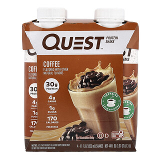 Quest Nutrition, Batido de proteínas, Café, 4 batidos, 325 ml (11 oz. líq.) cada uno