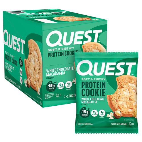 Quest Nutrition, Protein Cookie, White Chocolate Macadamia, Protein-Cookie, weiße Schokolade-Macadamia, 12 Kekse, je 58 g (2,04 oz.).