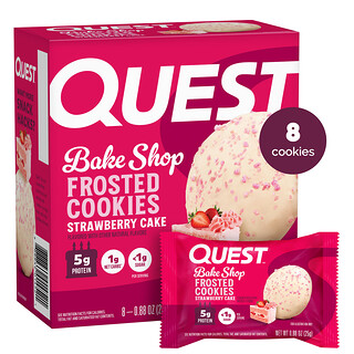 Quest Nutrition, Bake Shop, Sušienky s polevou, Jahodový koláč, 8 sušienok, každá po 25 g