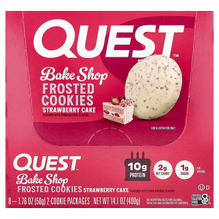 Quest Nutrition, Bake Shop, Galletas heladas, Pastel de fresa, 8 paquetes, 50 g (1,76 oz) cada uno