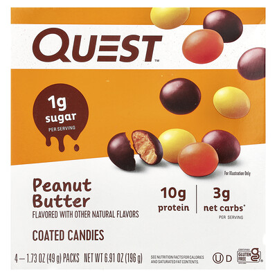 Quest Nutrition  Coated Candies  Peanut Butter  4 Packs  1.73 oz (49 g) Each