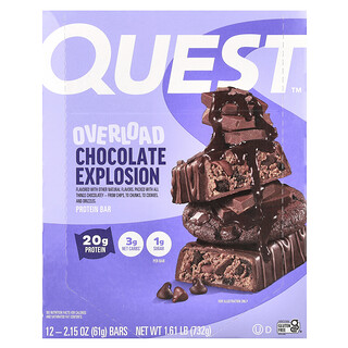 Quest Nutrition, Μπάρα Πρωτεΐνης Overload, Chocolate Explosion, 12 Μπάρες, 61 γρ. η καθεμία