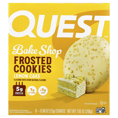 Quest Nutrition, Bake Shop Frosted Cookies, Zitronenkuchen, 8 Kekse, je 25 g (0,88 oz.).