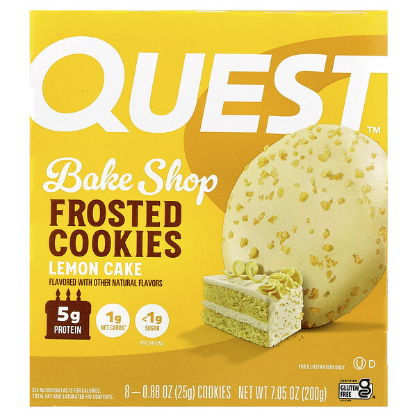 Quest Nutrition Bake Shop Frosted Cookies, Lemon Cake, 8 Cookies, 0.88 oz (25 g) Each
