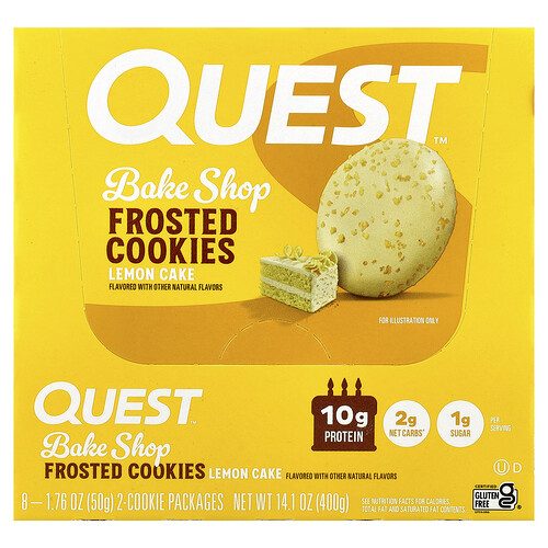 Quest Nutrition, Bake Shop Frosted Cookies, Zitronenkuchen, 8 Päckchen, je 50 g (1,76 oz.).
