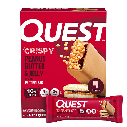 Quest Nutrition, Protein Bar, Proteinriegel, knusprige Erdnussbutter und Gelee, 4 Riegel, je 60 g (2,12 oz.).