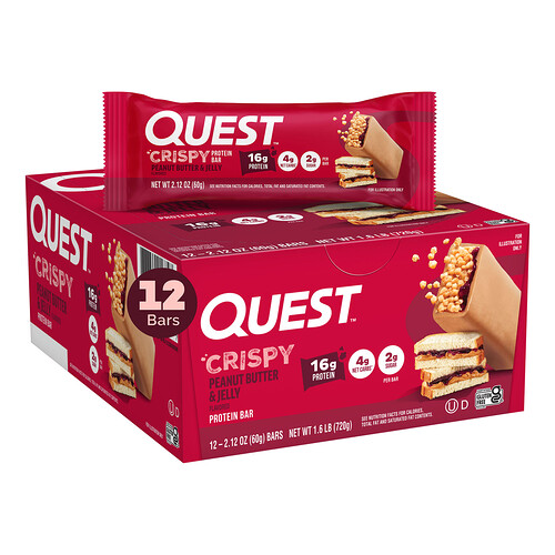 Quest Nutrition, Protein Bar, Proteinriegel, knusprige Erdnussbutter und Gelee, 12 Riegel, je 60 g (2,12 oz.).