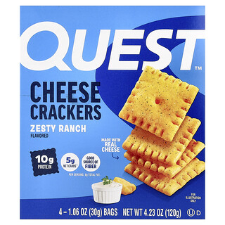 Quest Nutrition, Cheese Crackers, Zesty Ranch, 4 Bags, 1.06 oz (30 g) Each