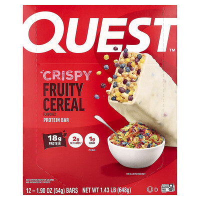 Quest Nutrition, Barrita proteica, Cereal frutal crujiente, 12 barritas, 54 g (1,9 oz) cada una