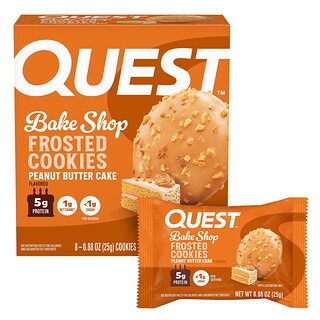 Quest Nutrition, Bake Shop, Polevané sušienky, Arašidový maslový koláč, 8 sušienok, každá po 25 g