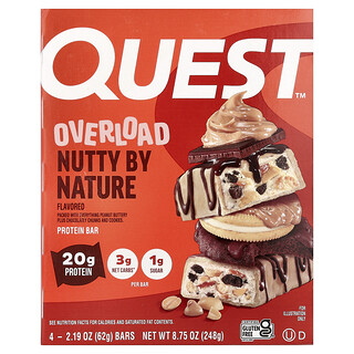 Quest Nutrition, Overload Protein Bar, Nutty By Nature, 4 Bars, 2.19 oz (62 g) Each