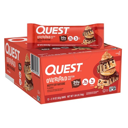 Quest Nutrition, Overload Protein Bar, Nutty By Nature, 12 Bars, 2.19 oz (62 g) Each