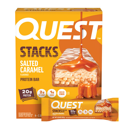 Quest Nutrition, Stacks, Protein Bar, Salted Caramel, 4 Bars, 2.36 oz (67 g) Each