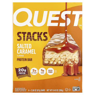 Quest Nutrition, Stacks, Barrita proteica, Caramelo salado, 4 barritas, 67 g (2,36 oz) cada una