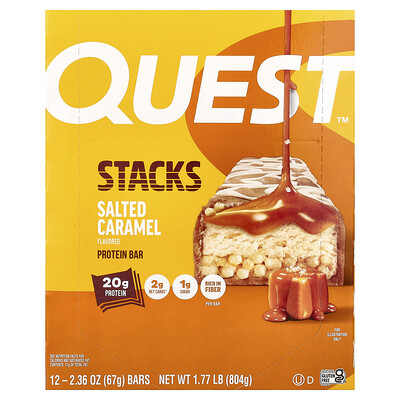 Quest Nutrition, Stacks, Barrita proteica, Caramelo salado, 12 barritas, 67 g (2,36 oz) cada una