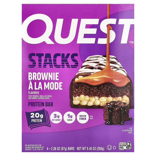 Quest Nutrition, Stacks, proteiinipatukka, brownie à la mode, 4 patukkaa, 67 g/kpl