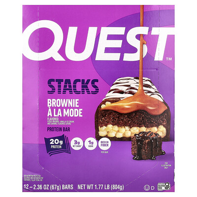 Quest Nutrition, Stacks, Barrita proteica, Brownie a la mode, 12 barritas, 67 g (2,36 oz) cada una