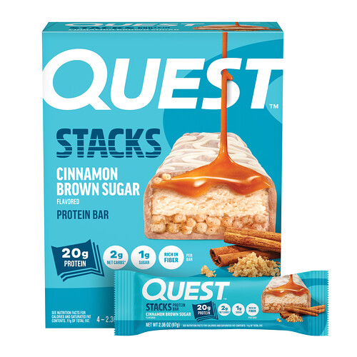 Quest Nutrition, Stacks, Protein Bar, Proteinriegel, Zimt-brauner Zucker, 4 Riegel, je 67 g (2,36 oz.).