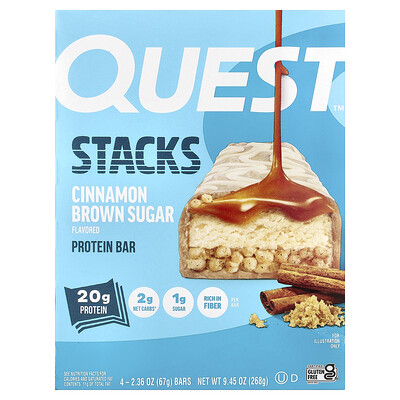 Quest Nutrition, Stacks, Barrita proteica, Canela y azúcar moreno, 4 barritas, 67 g (2,36 oz) cada una