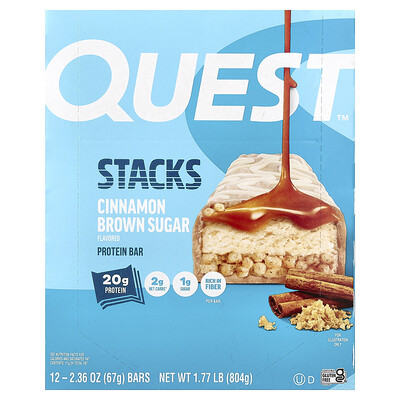 Quest Nutrition, Stacks, Barrita proteica, Canela y azúcar moreno, 12 barritas, 67 g (2,36 oz) cada una