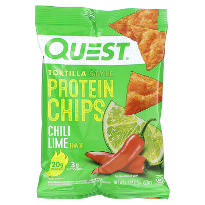 Quest Nutrition протеиновые чипсы а-ля тортилья, со вкусом чили и лайма, 12 пачек по 32г (1,1унции)