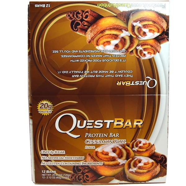Quest Nutrition, Protein Bar, Cinnamon Roll Flavor, 12 Bars, 2.12 oz