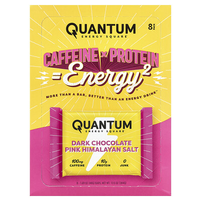 Product Image for Quantum Energy Square, Dark Chocolate Pink Himalayan Salt, 8 Bars, 1.69 oz (48 g) Each