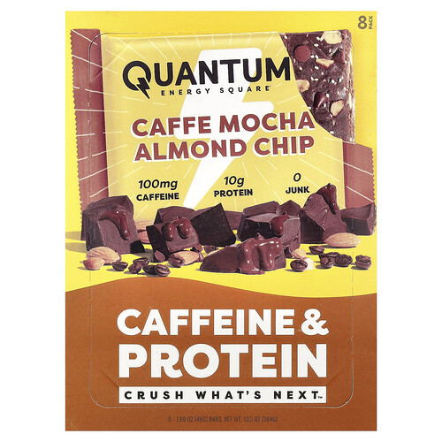 Quantum Energy Square, Caffeine & Protein Bar, Caffe Mocha Almond Chip, 8 Bars, 1.69 oz (48 g) Each