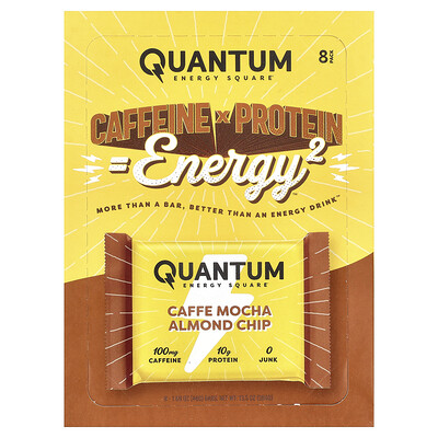 Product Image for Quantum Energy Square, Caffe Mocha Almond Chip, 8 Bars, 1.69 oz (48 g) Each