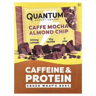 Quantum Energy Square, Barrita con cafeína y proteína, Café moca y chips de almendra, 8 barritas, 48 g (1,69 oz) cada una