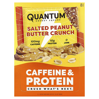 Quantum Energy Square, Koffein és fehérjeszelet, sózott mogyoróvajas ropogós, 8 szelet, 48 g (1,69 uncia) egyenként