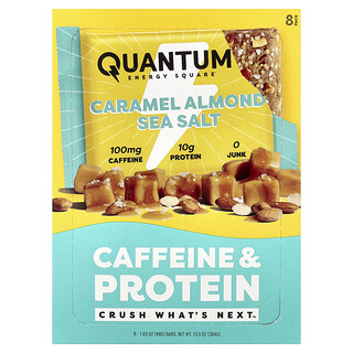 Quantum Energy Square, Baton proteinowy z kofeiną, karmel i migdał, sól morska, 8 batonów, 48 g każdy