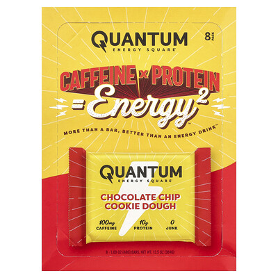 Product Image for Quantum Energy Square, Chocolate Chip Cookie Dough, 8 Bars, 1.69 oz (48 g) Each
