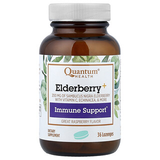 Quantum Health, Sokongan Imun Elderberry +, Raspberi, 36 Lozenges