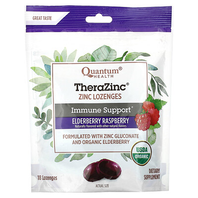 Quantum Health  TheraZinc  Zinc Lozenges  Elderberry Raspberry  18 Lozenges