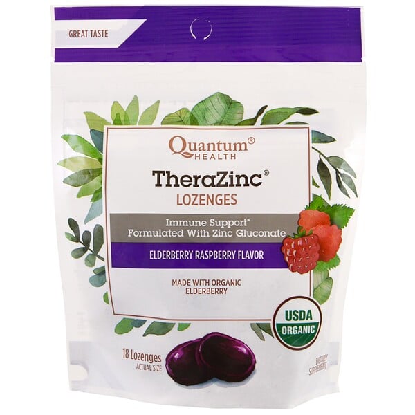 Quantum Health, TheraZinc, 사탕 정제, 엘더베리 라즈베리 맛, 사탕 정제 18개