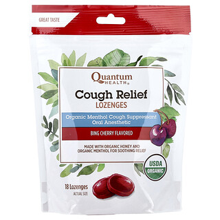 Quantum Health, Pastilky pro úlevu od kašle, Bing Cherry, 18 pastilek (5 mg v jedné pastilce)